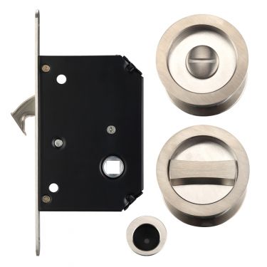 Click Here To Enlarge This Photo Of FB81SN - Zoo Hardware Fulton & Bray Sliding Door Privacy Lock Set &lpar;35-45mm Thick Doors&rpar; - Satin Nickel