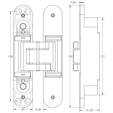 Click Here To Enlarge This Photo Of CH100AB Frelan Hardware Ghost 160mm Concealed Hinge Antique Brass