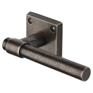 Click Here To Enlarge This Photo Of RPW2390 M&period;Marcus Rustic Pewter Door Handle Lever Latch on Square Rose Fountain Design