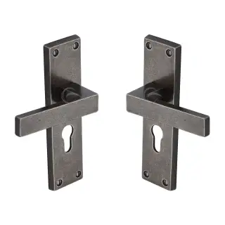 RPW3148 M&period;Marcus Rustic Pewter Door Handle Euro Profile Cheswell Design