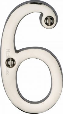 Click Here To Enlarge This Photo Of C1560 6-PNF Heritage Brass Numeral 6 Face Fix 76mm &lpar;3"&rpar; Polished Nickel Finish