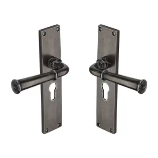 RPW3748 M&period;Marcus Rustic Pewter Door Handle Euro Profile Ashfield Design
