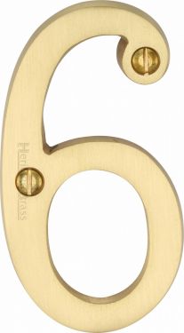 Click Here To Enlarge This Photo Of C1560 6-SB Heritage Brass Numeral 6 Face Fix 76mm &lpar;3"&rpar; Satin Brass Finish