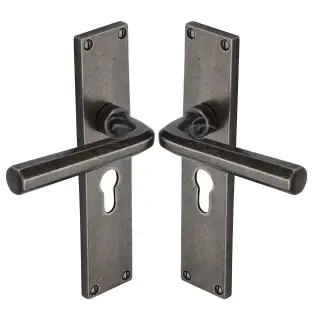 RPW45448 M&period;Marcus Rustic Pewter Door Handle Euro Profile Octave Design