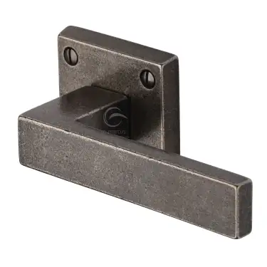 Click Here To Enlarge This Photo Of RPW5410 M&period;Marcus Rustic Pewter Door Handle Lever Latch on Square Rose Hanwood Design
