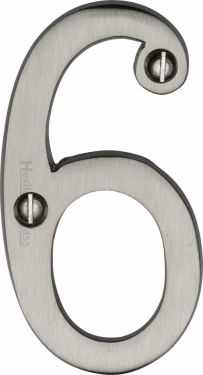 Click Here To Enlarge This Photo Of C1560 6-SN Heritage Brass Numeral 6 Face Fix 76mm &lpar;3"&rpar; Satin Nickel Finish