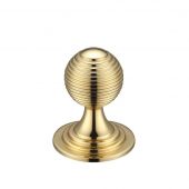 FCH08C - Zoo Hardware Queen Anne Ringed Knob 38mm rose dia&period; Polished Brass