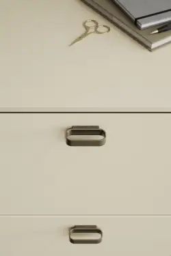 Click Here To Enlarge This Photo Of Furnipart 'Race' Cabinet Pull L64mm &sol; C32mm - Dark Brown Oak&sol;Brushed Brass &lpar;557120032-056&sol;32&rpar;