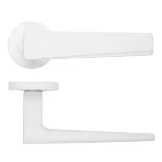 RM150PCW - Zoo Hardware Rosso Maniglie 'Veloce' Lever on Round Rose Powder Coated White Finish