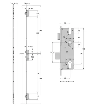 Click Here To Enlarge This Photo Of WINKHAUS AV2 Autolocking 2 Hook Multipoint Lock &lpar;Left Hand&rpar; - 45mm Backset - 20mm Radius Faceplate &lpar;2559887&rpar;