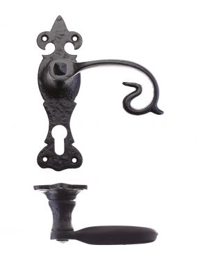 Click Here To Enlarge This Photo Of FF311EP - Zoo Hardware Foxcote Foundries Scroll Lever on Fleur De Lys Euro Profile Backplate &lpar;168 x 48mm&rpar; Black Antique