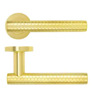 RM170SB - Zoo Hardware Rosso Maniglie 'Favo' Lever on Round Rose - Satin Brass Finish