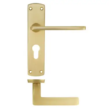 Click Here To Enlarge This Photo Of ZPA011EP-SB - Zoo Hardware Stanza 'Leon' Lever Handles on Euro Profile Backplate - Satin Brass &lpar;Contract Range&rpar;
