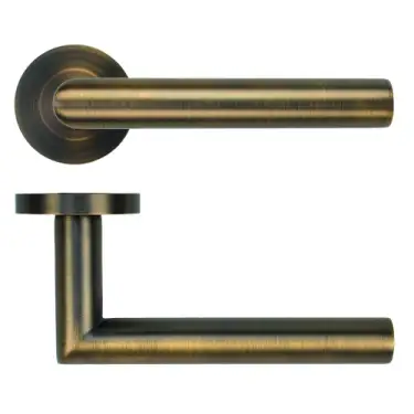 Click Here To Enlarge This Photo Of RT010-AB - Zoo Hardware Rosso Tecnica 'Lugano' Lever on Round Rose - Antique Brass