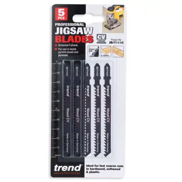 Click Here To Enlarge This Photo Of Trend JB&sol;T111C Jigsaw Blades 100mm x 3mm CV Up-Cut &lpar;5 Pack&rpar;