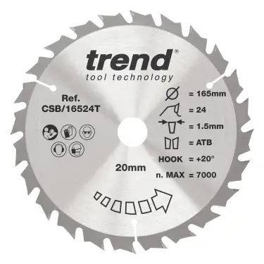 Click Here To Enlarge This Photo Of Trend CSB&sol;16524T Wood Cordless Circular Saw Blade 165mm x 20mm x 24T