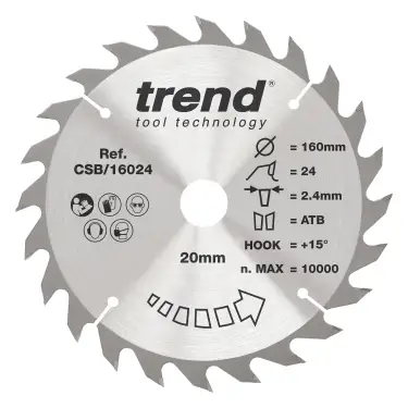 Click Here To Enlarge This Photo Of Trend CSB&sol;16024 Wood Circular Saw Blade 160mm x 20mm x 24T