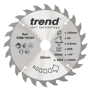 Trend CSB&sol;16024 Wood Circular Saw Blade 160mm x 20mm x 24T