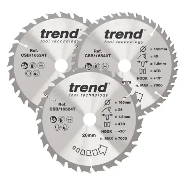 Click Here To Enlarge This Photo Of Trend CSB&sol;165&sol;3PK&sol;C Wood Cordless Circular Saw Blade 165mm x 20mm x 24&sol;40T &lpar;3 Pack&rpar;