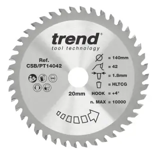 Trend CSB&sol;PT14042 Laminate&sol;HPL Circular Saw Blade 140mm x 20mm x 42T