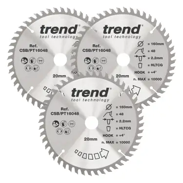 Click Here To Enlarge This Photo Of Trend CSB&sol;PT160&sol;3PK Laminate&sol;HPL Circular Saw Blade 160mm x 20mm x 48T &lpar;3 Pack&rpar;