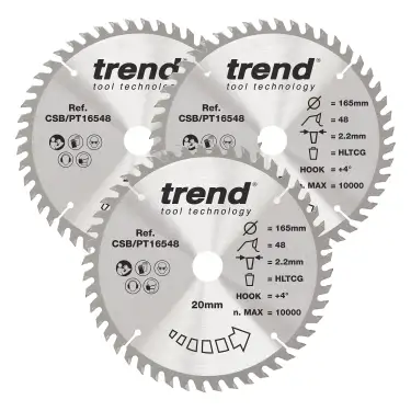 Click Here To Enlarge This Photo Of Trend CSB&sol;PT165&sol;3PK Laminate &sol; HPL Circular Saw Blade 165mm x 20mm x 48T &lpar;3 Pack&rpar;