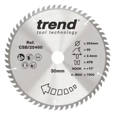Click Here To Enlarge This Photo Of Trend CSB&sol;25460 Wood Circular Saw Blade 254mm x 30mm x 60T