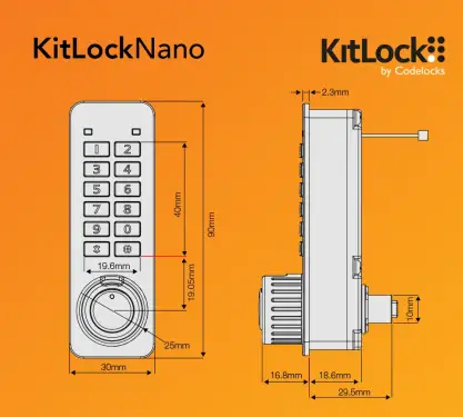 Click Here To Enlarge This Photo Of Codelocks KL90 KitLockNano Electronic Digital Combination Lock with Key Override - Black &lpar;Vertical&rpar;