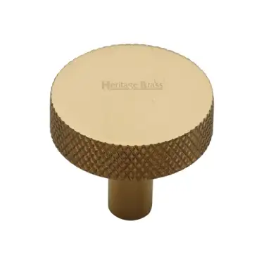 Click Here To Enlarge This Photo Of C3884 32-ULB Heritage Brass Cabinet Knob Knurled Disc Design 32mm Unlacquered Brass finish