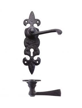 Click Here To Enlarge This Photo Of FF611 - Zoo Hardware Foxcote Foundries Lever on Fleur de Lys Lock Backplate &lpar;200 x 50mm&rpar; Black Antique