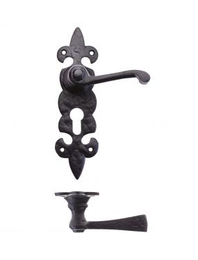 Click Here To Enlarge This Photo Of FF611EP - Zoo Hardware Foxcote Foundries Lever on Fleur de Lys Euro Profile Backplate &lpar;200 x 50mm&rpar; Black Antique