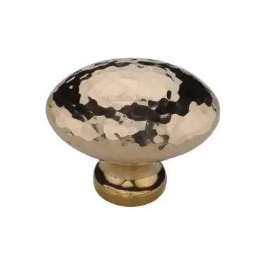 Click Here To Enlarge This Photo Of HAM114 38-ULB Heritage Brass Cabinet Knob Victorian Oval Hammered Design 38mm Unlacquered Brass finish