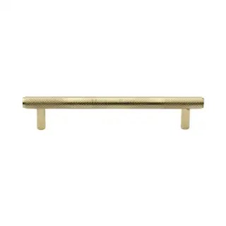 V4458 128-ULB Heritage Brass Cabinet Pull Knurled Design 128mm CTC Unlacquered Brass finish