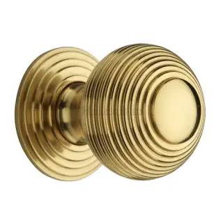 V973 38-ULB Heritage Brass Cabinet Knob Reeded Design 38mm Unlacquered Brass finish