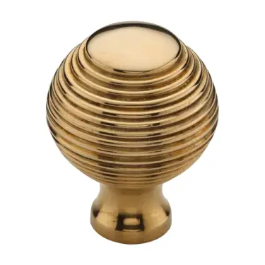 Click Here To Enlarge This Photo Of V974 32-ULB Heritage Brass Cabinet Knob Reeded Design 32mm Unlacquered Brass finish