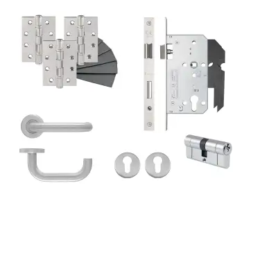 Click Here To Enlarge This Photo Of Eclipse 24401 Safety Lever Euro Double Key Cylinder DIN Lock Door Pack - Satin Stainless Steel