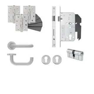 Eclipse 24401 Safety Lever Euro Double Key Cylinder DIN Lock Door Pack - Satin Stainless Steel