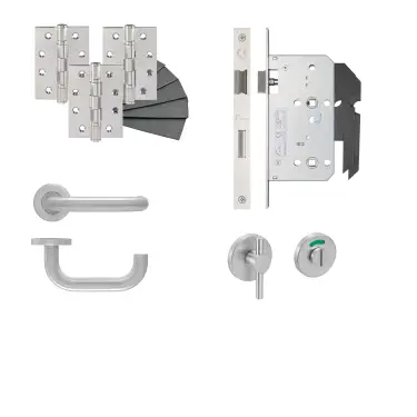 Click Here To Enlarge This Photo Of Eclipse 24403 Safety Lever Disabled Turn Bathroom DIN Lock Door Pack - Satin Stainless Steel