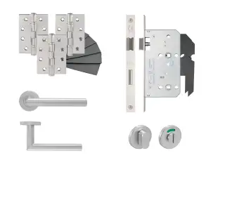 Eclipse 24412 Mitred Lever Bathroom DIN Lock Door Pack - Satin Stainless Steel