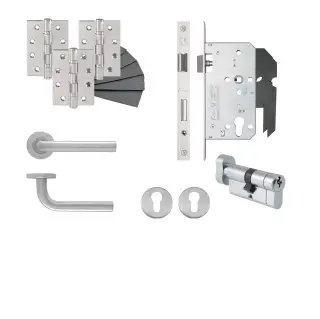 Eclipse 24420 Straight Lever Euro Cylinder & Turn DIN Lock Door Pack - Satin Stainless Steel