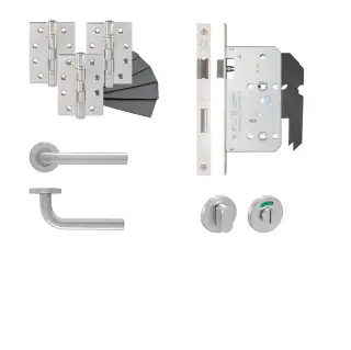 Eclipse 24422 Straight Lever Bathroom DIN Lock Door Pack - Satin Stainless Steel