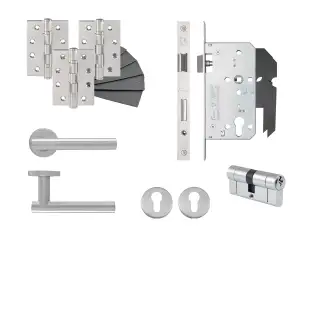 Eclipse 24431 T Bar Lever Euro Double Key Cylinder DIN Lock Door Pack - Satin Stainless Steel