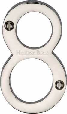 Click Here To Enlarge This Photo Of C1560 8-PNF Heritage Brass Numeral 8 Face Fix 76mm &lpar;3"&rpar; Polished Nickel Finish