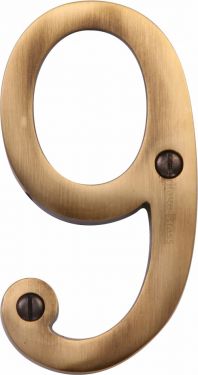 Click Here To Enlarge This Photo Of C1560 9-AT Heritage Brass Numeral 9 Face Fix 76mm &lpar;3"&rpar; Antique Brass Finish