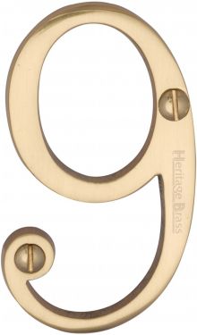 Click Here To Enlarge This Photo Of C1560 9-PB Heritage Brass Numeral 9 Face Fix 76mm &lpar;3"&rpar; Polished Brass Finish
