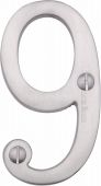 C1560 9-SC Heritage Brass Numeral 9 Face Fix 76mm &lpar;3"&rpar; Satin Chrome Finish