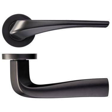 Click Here To Enlarge This Photo Of RM060PCB - Zoo Hardware Rosso Maniglie 'Aries' Lever on Round Rose - Powder Coat Black