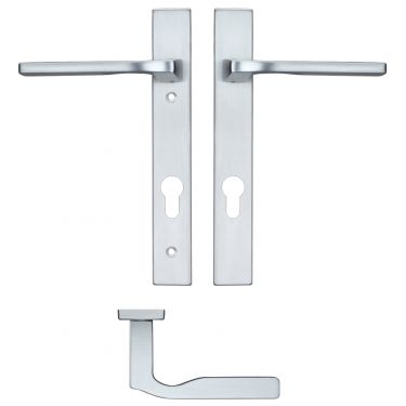 Click Here To Enlarge This Photo Of RM12NP92SC - Zoo Hardware Rosso Maniglie 'Vela' Lever Euro Lock cn Narrow Backplate &lpar;220x32mm&rpar; 92mm Centres - 122mm Screw Centres -Satin Chrome