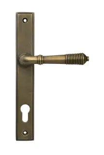 52423 From The Anvil Burnished Brass Reeded Slimline Lever Espag&period; Lock Set
