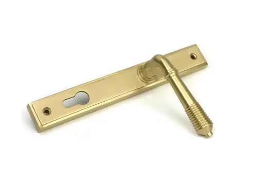 Click Here To Enlarge This Photo Of 52424 From The Anvil Satin Brass Reeded Slimline Lever Espag&period; Lock Set